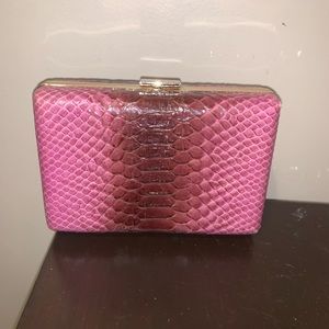 Purple leather snakeskin hard box clutch bag